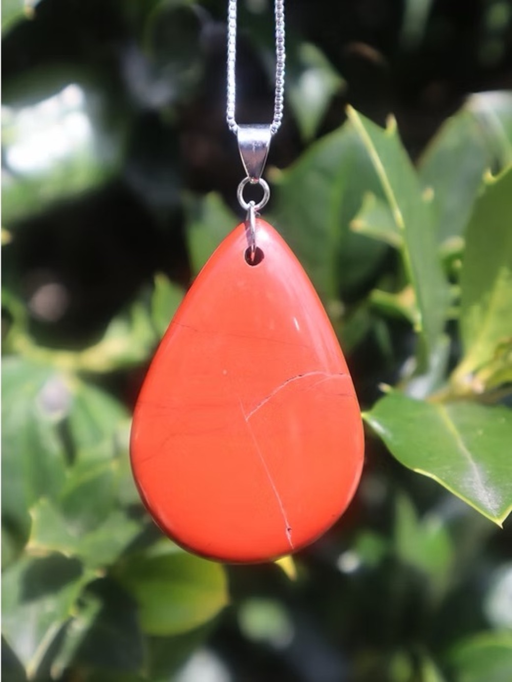 Natural Red Jasper pendant 48 mm with stainless steel chain